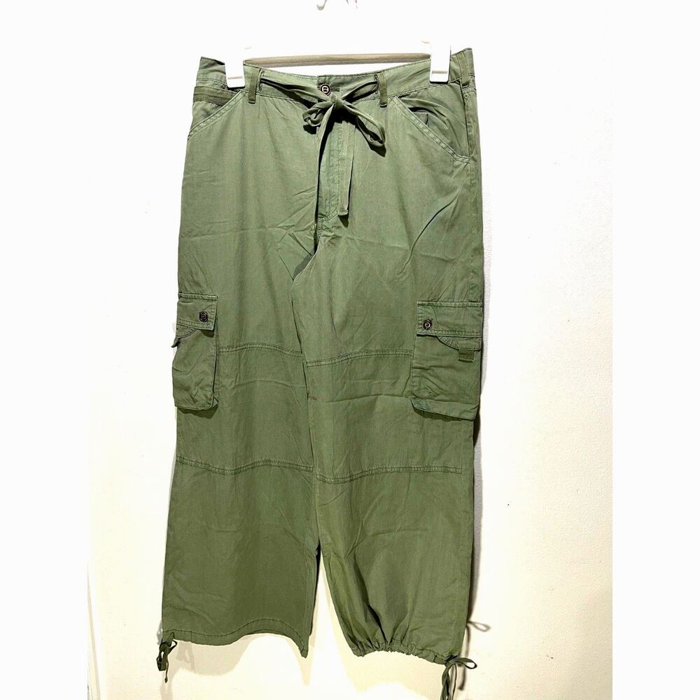 Pilcro pants Y2K cargo capri joggers slouchy fit drawstring green women's 32 New - Picture 2 of 7